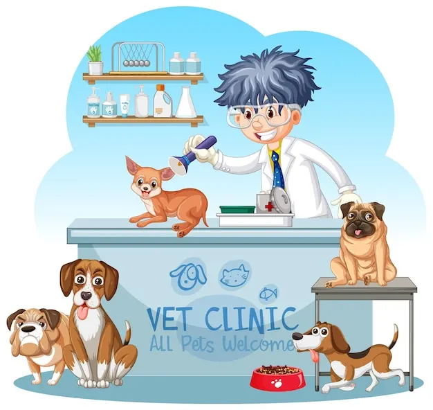 Veterinarian with pets